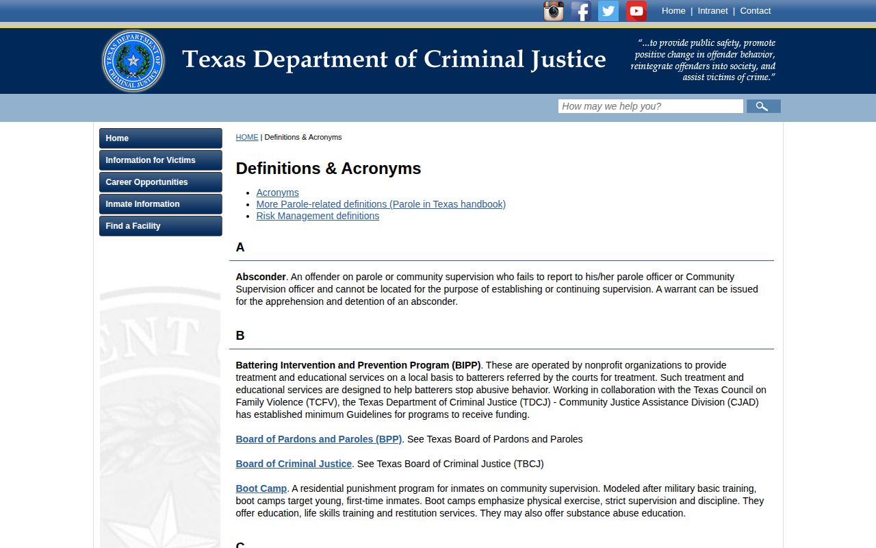 TDCJ projected release and discharge definitions for Runnels County cases