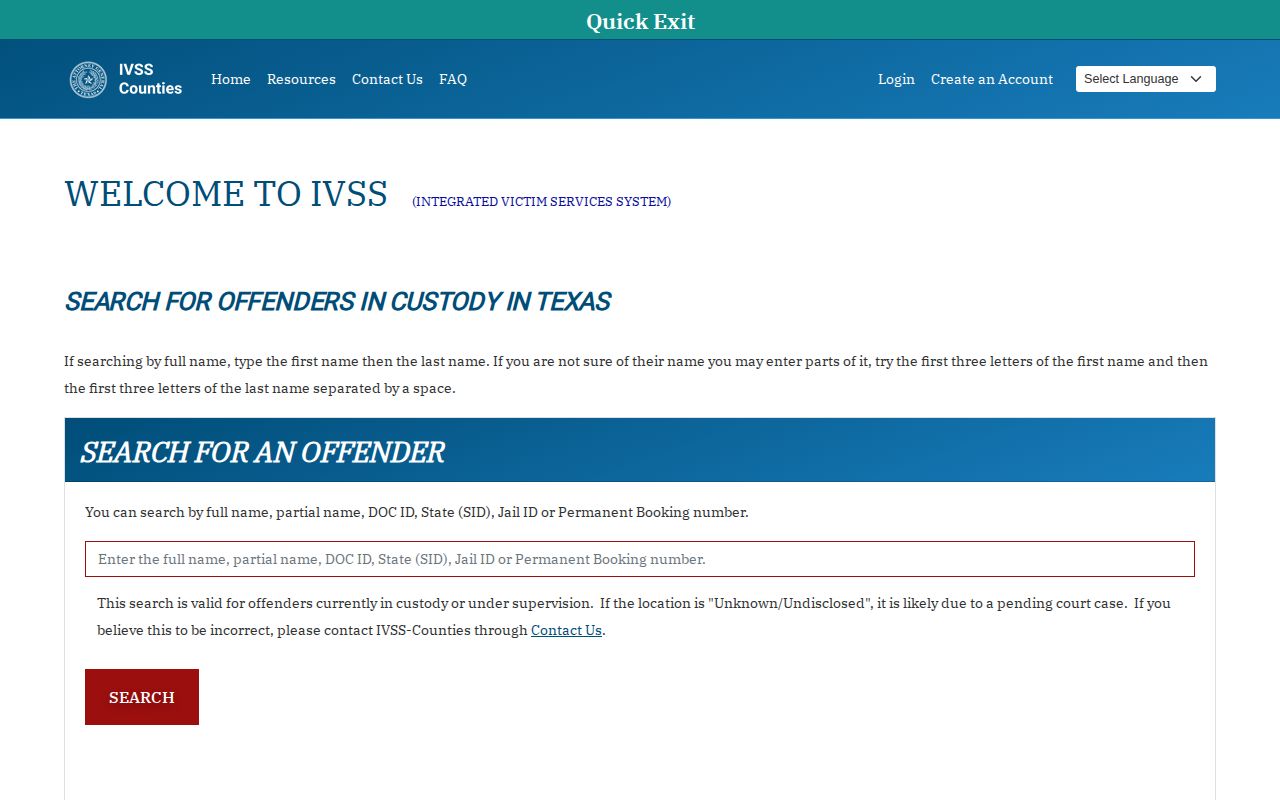 Runnels County release notification search on Texas IVSS-Counties