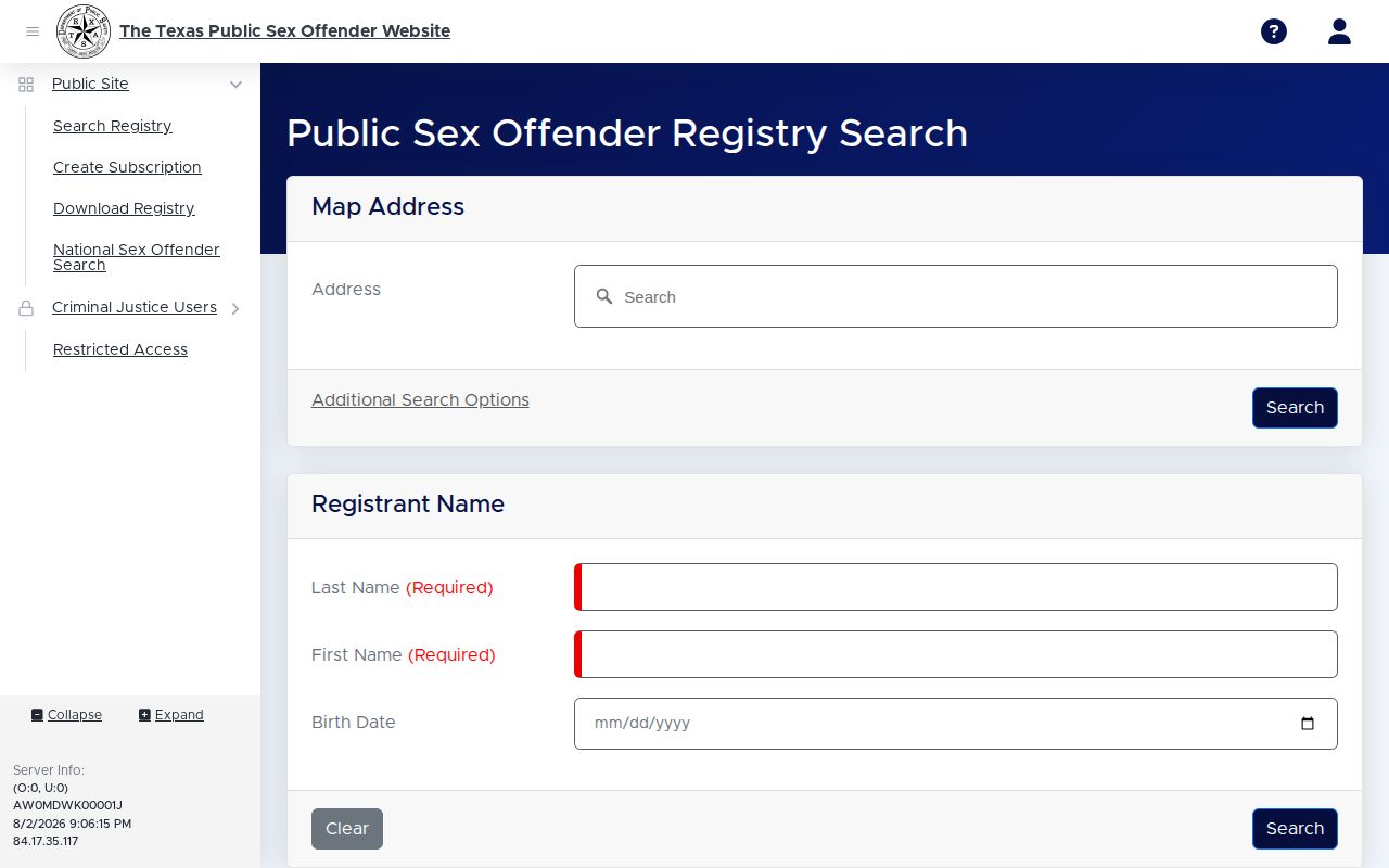 Texas registry photo search for a released Runnels County record